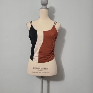 Ahluwalia Elshadai Ruched Crop Top In Black Rust‎ Beige Size 12